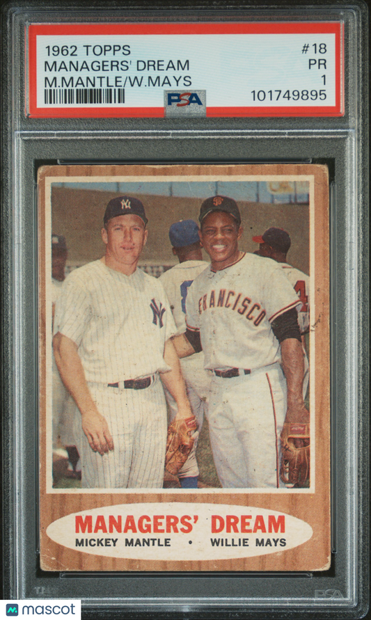 1962 Topps Managers' Dream #18 M. Mantle W. Mays PSA 1