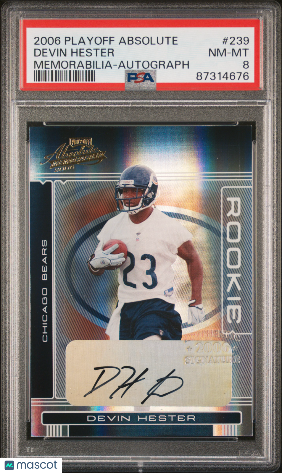 2006 Playoff Absolute Memorabilia Devin Hester #239 Autograph PSA 8