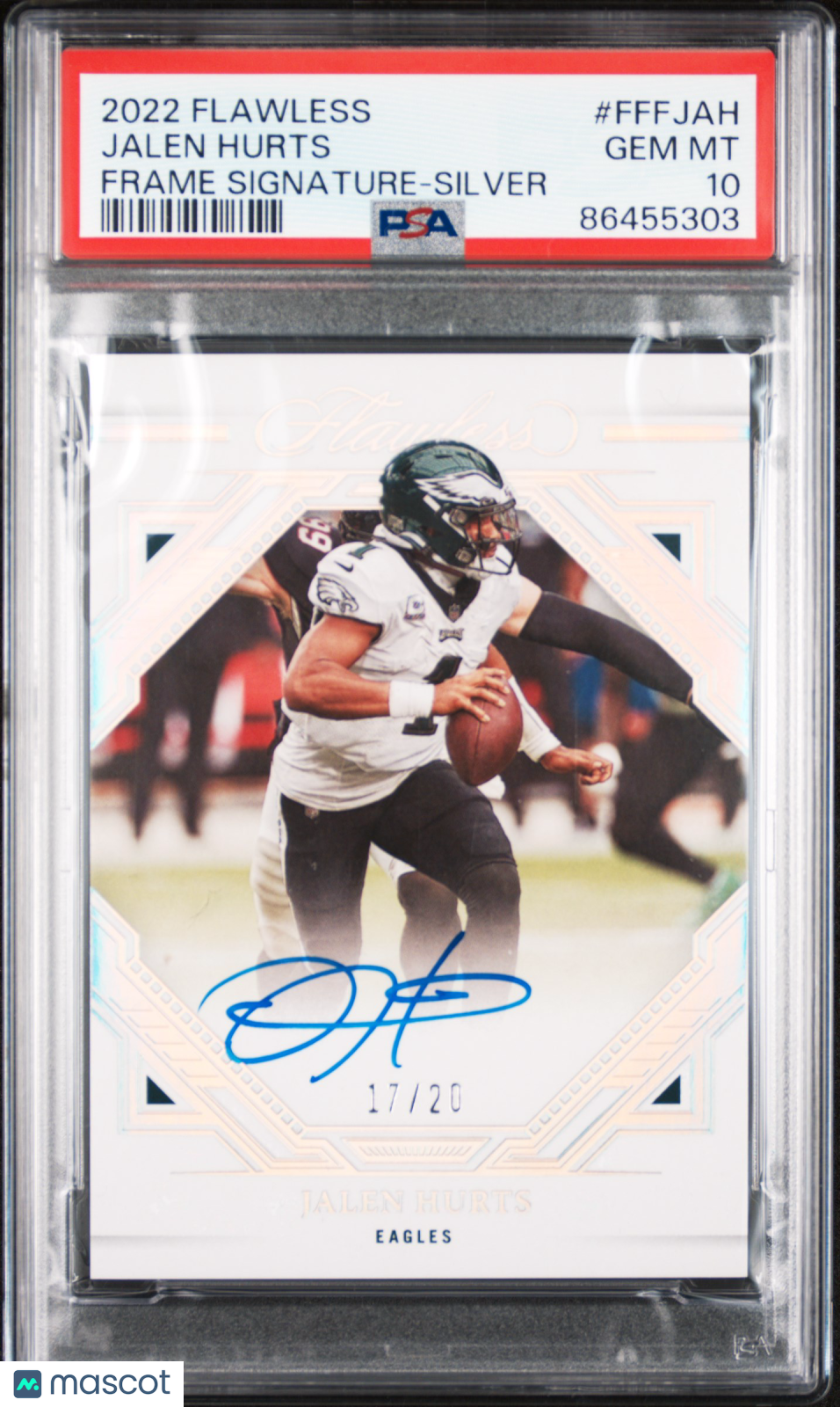 2022 Panini Flawless Flawless Frame signature Jalen Hurts Silver 17/20 PSA 10