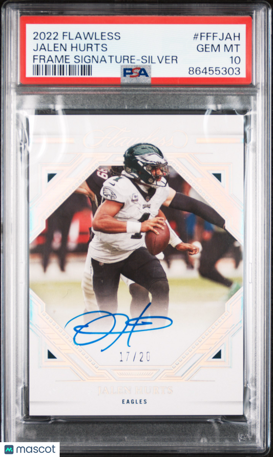 2022 Panini Flawless Flawless Frame signature Jalen Hurts Silver 17/20 PSA 10
