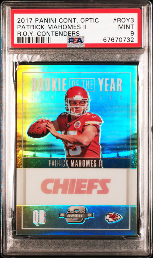 2017 Panini Contenders Optic Rookie Of The Year Contenders Patrick Mahomes II #ROY3 R. O. Y. PSA 9