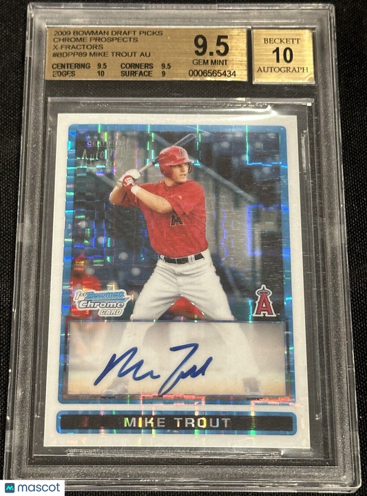 2009 Bowman Chrome XFractor Mike Trout RC Rookie # 63/225 BGS 9.5 w/ 10 AUTO
