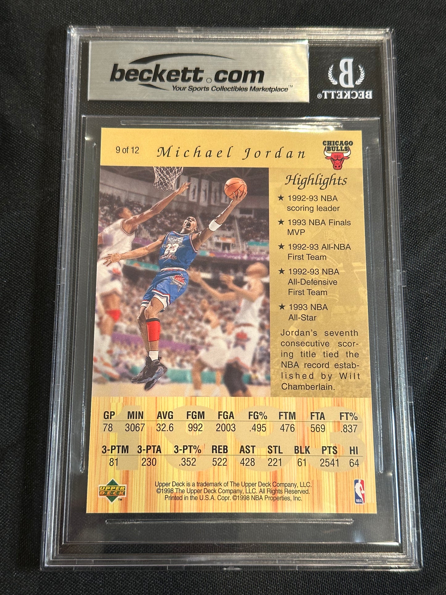 1998 Upper Deck Michael Jordan Gatorade Michael Jordan #9 BGS 9