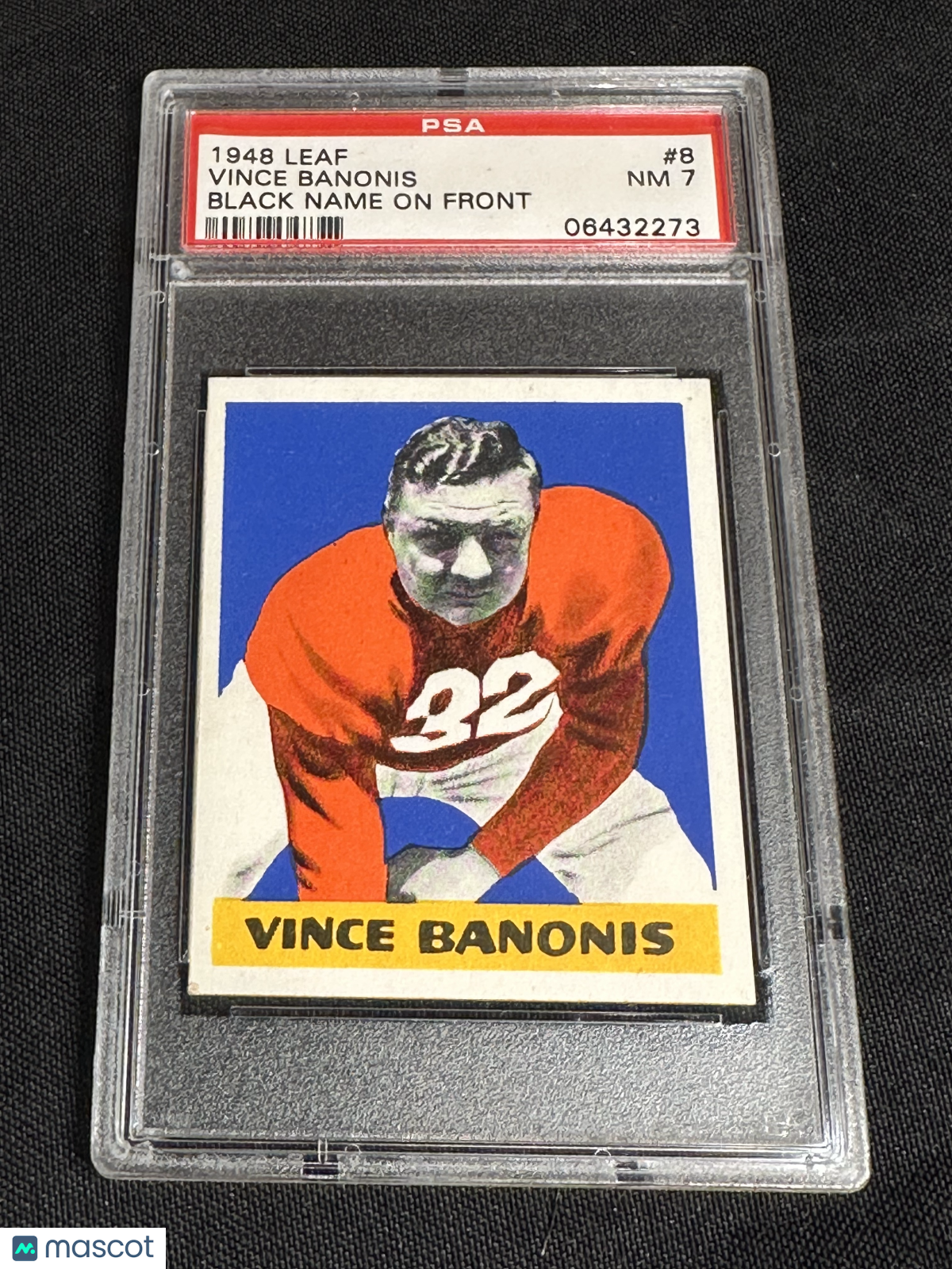 1948 Leaf Vince Banonis #8 Black Name On Front PSA 7