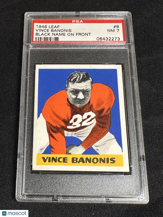 1948 Leaf Vince Banonis #8 Black Name On Front PSA 7