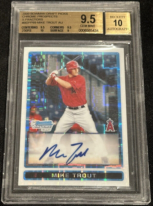 2009 Bowman Chrome XFractor Mike Trout RC Rookie # 63/225 BGS 9.5 w/ 10 AUTO