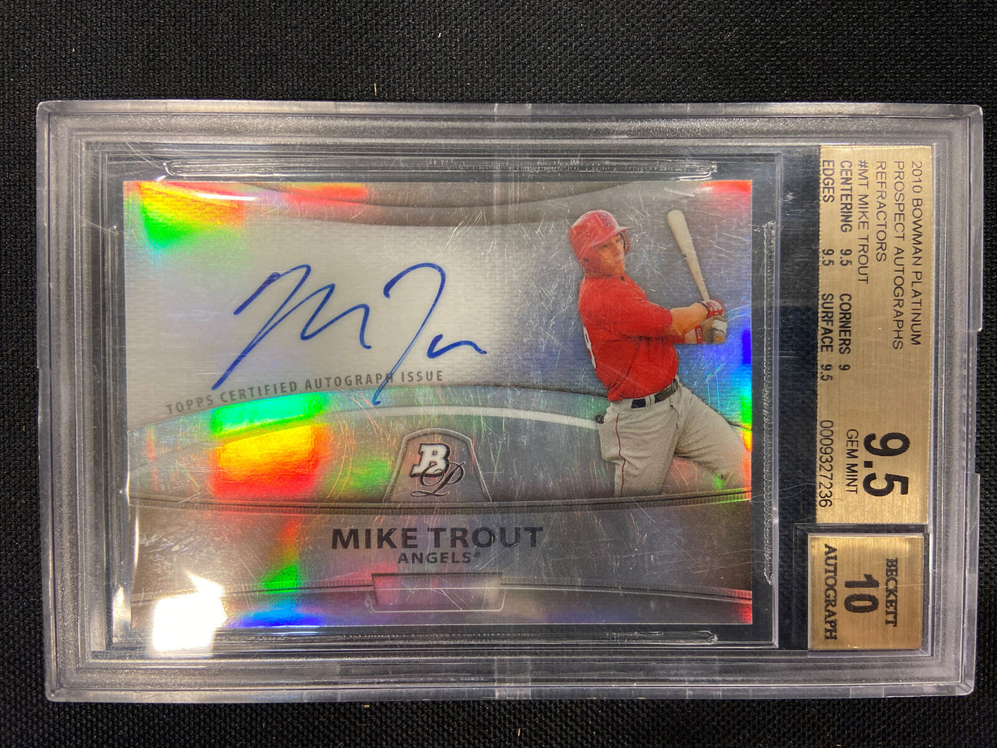 2010 Bowman Platinum Auto Refractor Mike Trout RC BGS 9.5 Auto 10