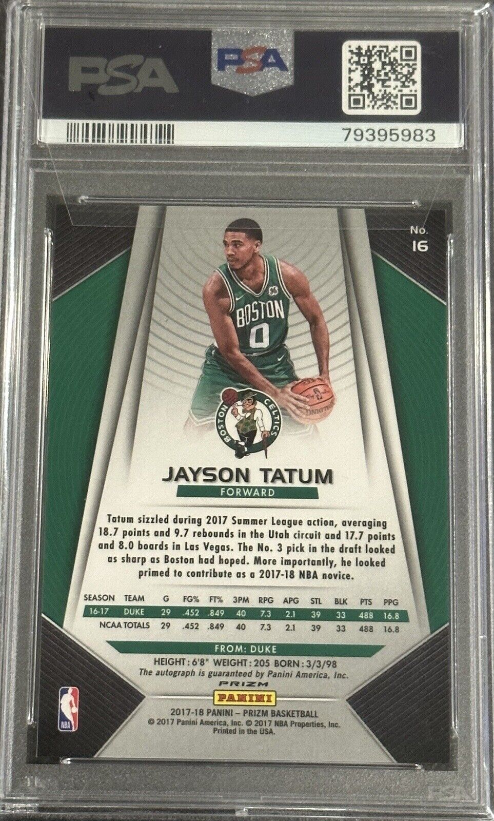 Pop 24 PSA 10 Jayson Tatum 2017-18 Prizm Fast Break Disco Auto #16 Rookie RC