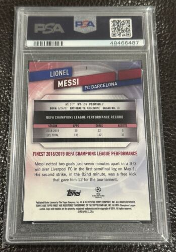 LIONEL MESSI 2019 FINEST UCL Gold Refractor #/50 PSA 10 Gem MINT