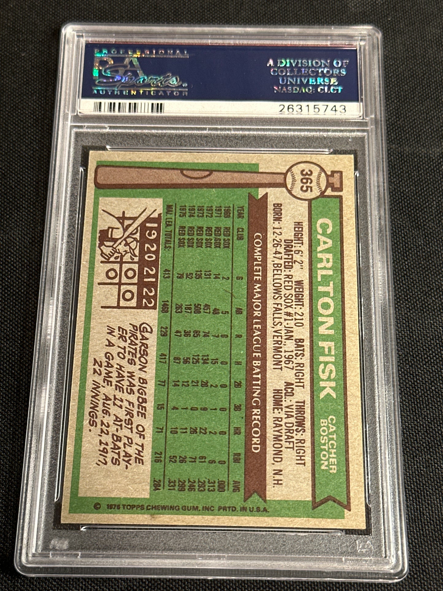 1976 Topps Carlton Fisk #365 PSA 8