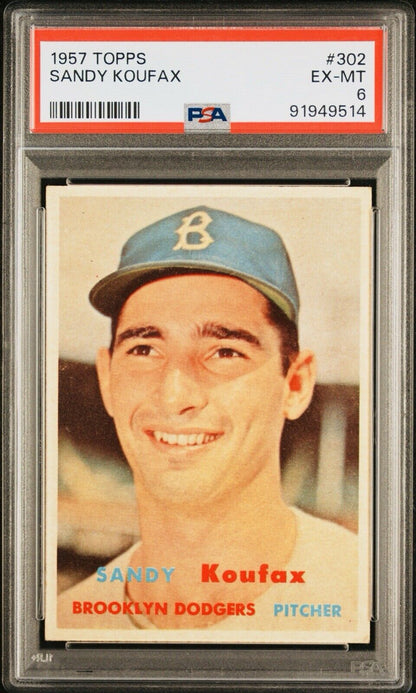 1957 Topps #302 Sandy Koufax Dodgers CENTERED HOF PSA 6 - EX/MT