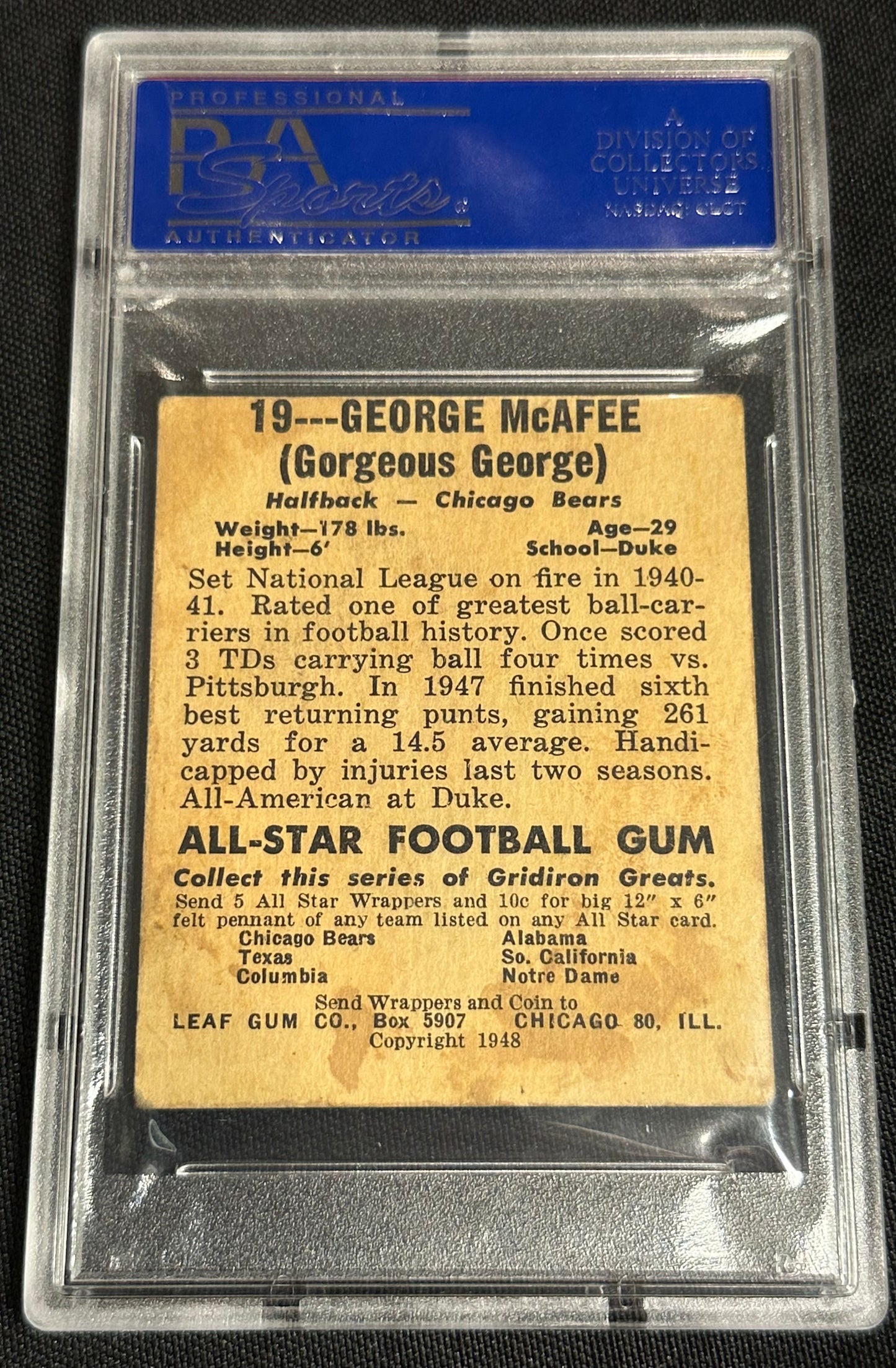 1948 Leaf George Mcafee #19 Gorgeous George On Front PSA 4