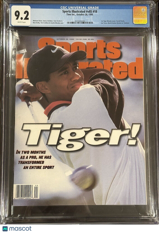 SPORTS ILLUSTRATED NEWSSTAND 1996 TIGER WOODS CGC 9.2 - 1ST ROOKIE COVER