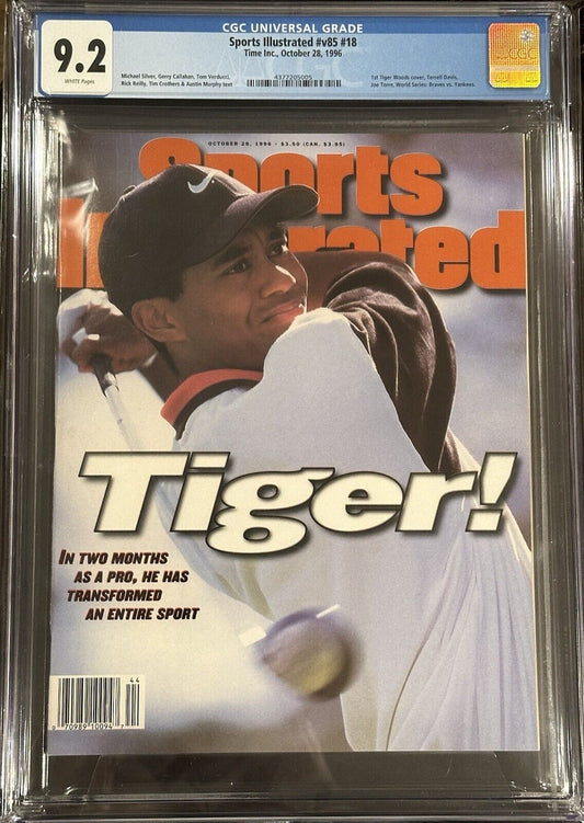 SPORTS ILLUSTRATED NEWSSTAND 1996 TIGER WOODS CGC 9.2 - 1ST ROOKIE COVER