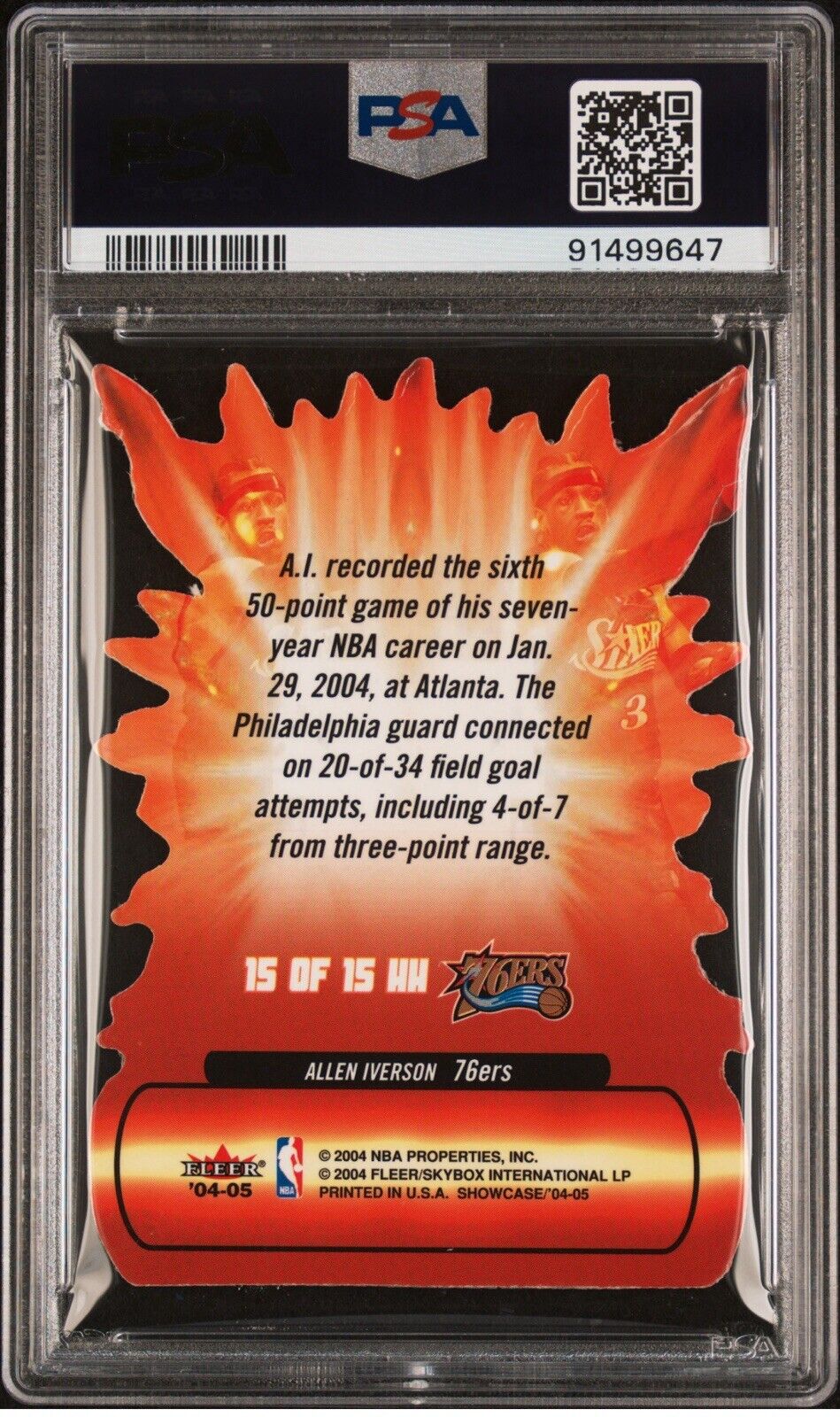 2004 Fleer Showcase Hot Hands Die-Cut #15 Allen Iverson PSA AUTHENTIC AUTOGRAPH