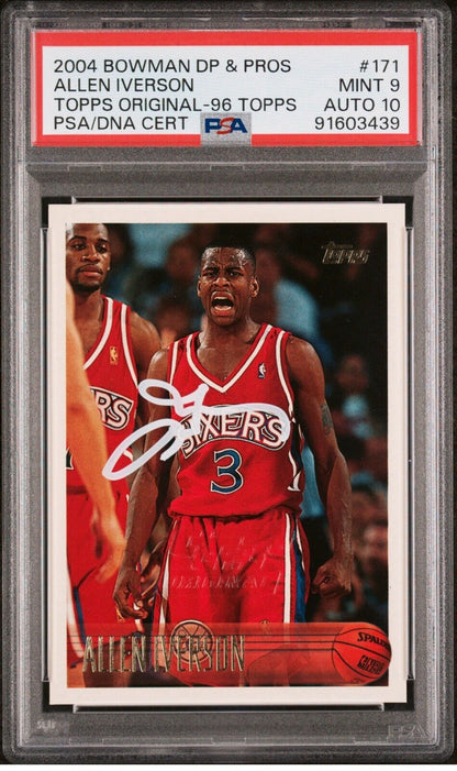 2004-05 BOWMAN ORIGINAL ROOKIES 1996-97 TOPPS ALLEN IVERSON # /100 PSA 9 10 AUTO