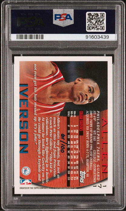 2004-05 BOWMAN ORIGINAL ROOKIES 1996-97 TOPPS ALLEN IVERSON # /100 PSA 9 10 AUTO