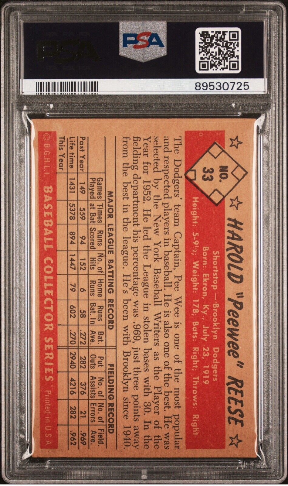 1953 BOWMAN # 33 PEE WEE REESE DODGERS PSA 5 EX SET BREAK 502915 (KYCARDS)