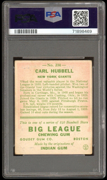 Carl Hubbell - 1933 Goudey 234 PSA 3