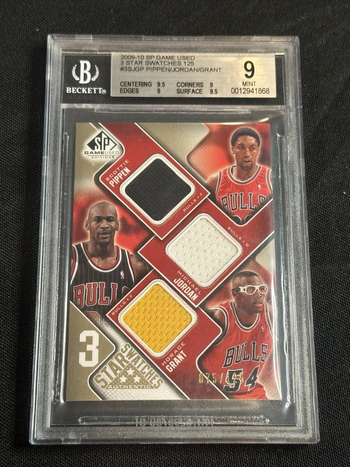 2009-10 SP Game Used 3 Star Michael Jordan Pippen Grant GU Jersey /125 BGS 9