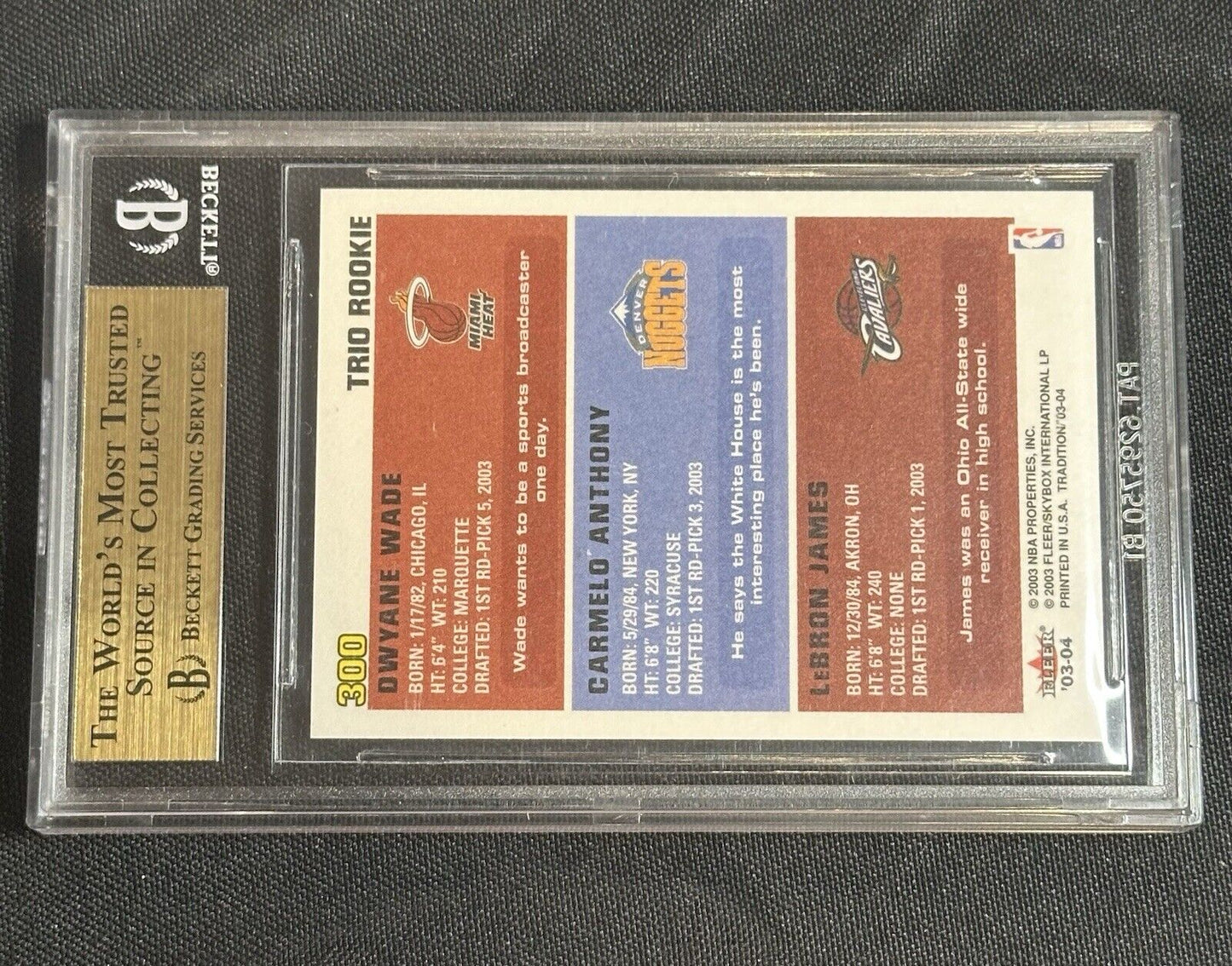 Lebron James/Anthony/Wade Rookie Card 2003-04 Fleer Tradition #300 BGS 9.5