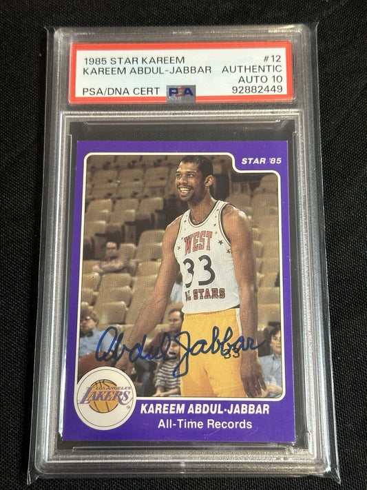 1985 Star Kareem Abdul Jabbar # 12 All-Time Records Lakers PSA/DNA 10 AUTOGRAPH