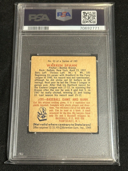 1949 Bowman #33 Warren Spahn Boston Braves PSA 3