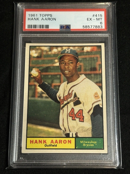 1961 Topps Hank Aaron # 415 Graded PSA 6 , Centered Milwaukee Atlanta Braves