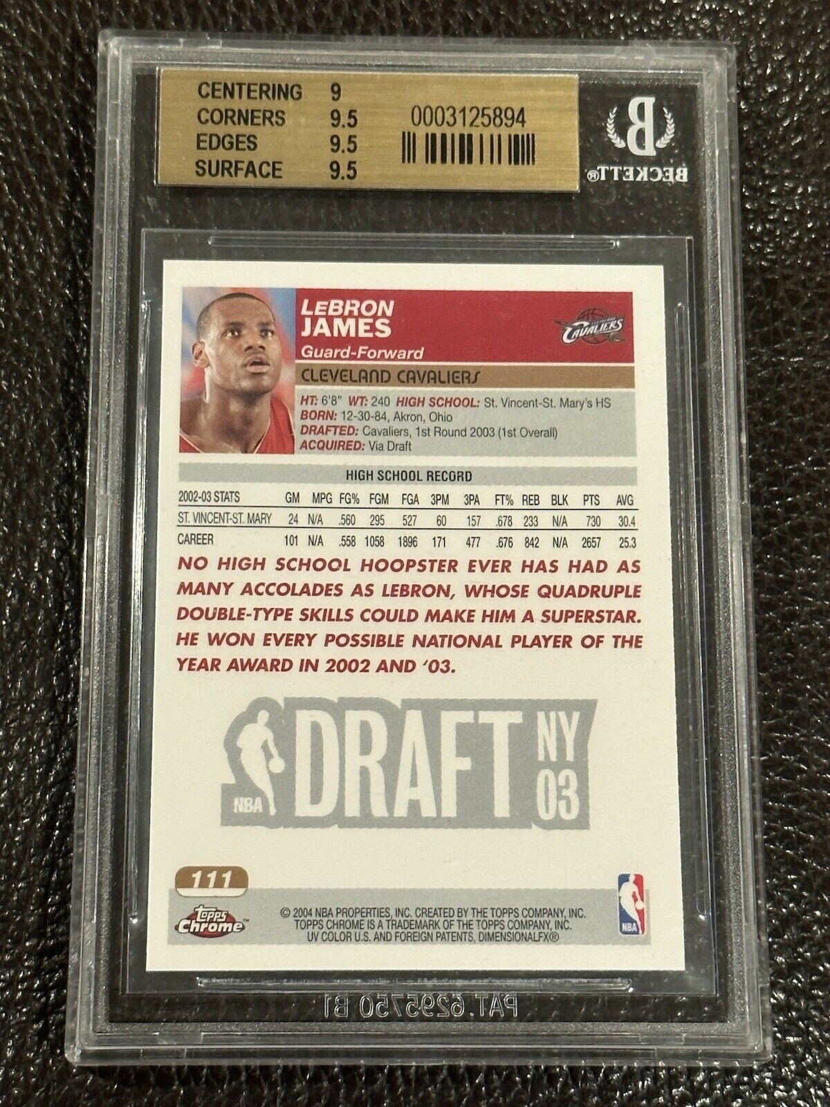 2003-04 Topps Chrome #111 Lebron James RC Rookie BGS 9.5