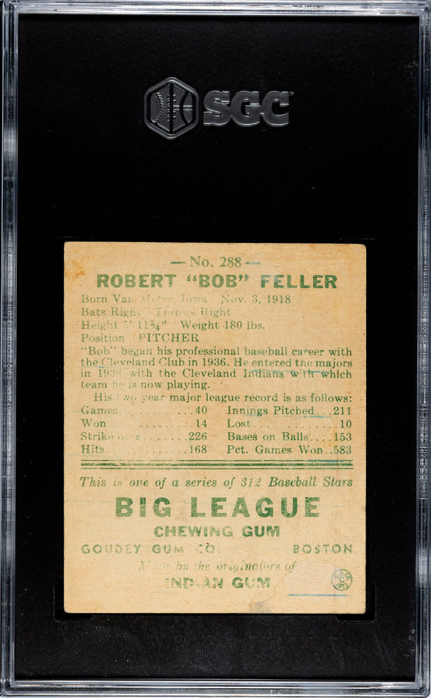 1938 Goudey Heads Up Bob Feller #288 SGC 1