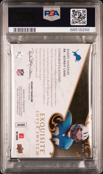 2008 UD Exquisite Collection Super Swatch GOLD Barry Sanders PSA 9 /10 AUTO #3/5