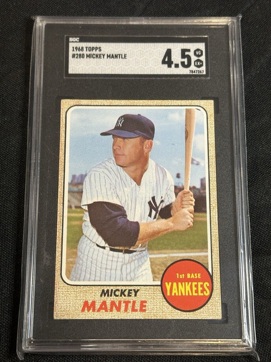 1968 TOPPS #280 MICKEY MANTLE NEW YORK YANKEES SGC 4.5 VG/EX+