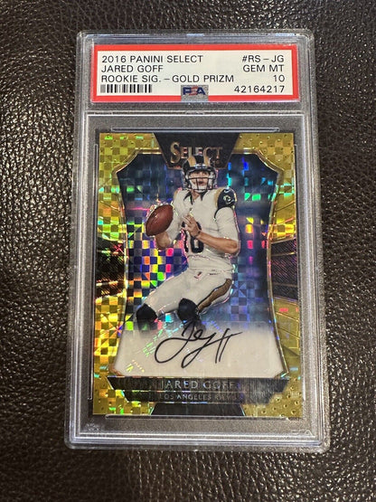 2016 Panini Select Jared Goff Rookie GOLD AUTOGRAPH Prizm # /10 PSA 10 POP 2