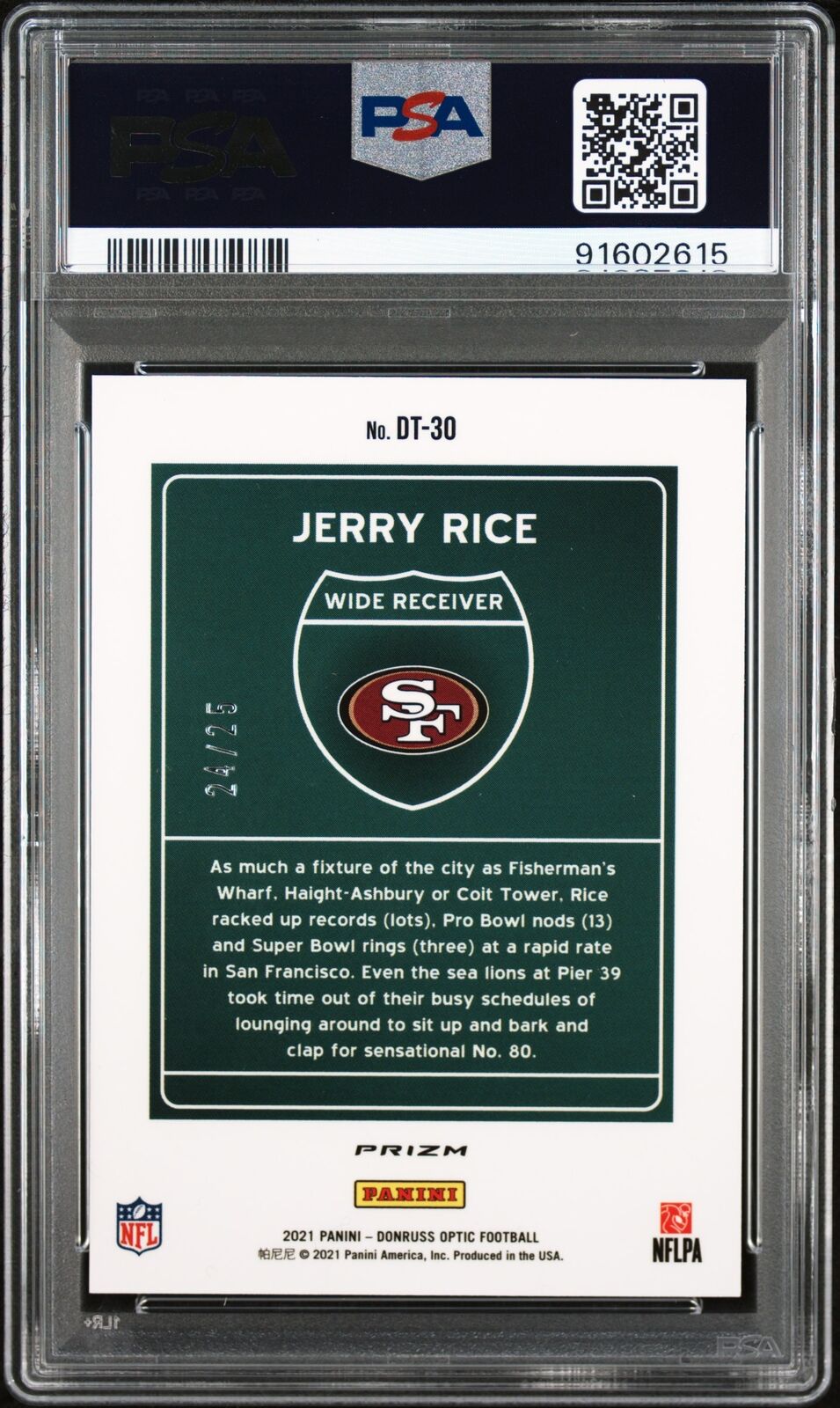 2021 Panini Donruss Optic Downtown black pandora Jerry Rice PSA 10/10 AUTO POP 1