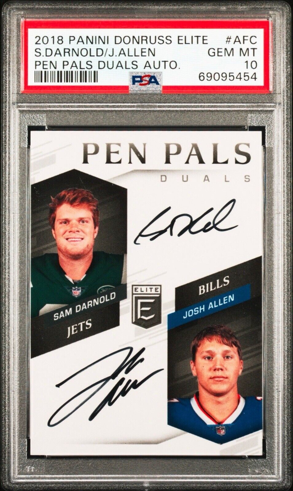 JOSH ALLEN & SAM DARNOLD 2018 ELITE PENPALS DUAL AUTO AUTOGRAPH ROOKIE RC PSA 10