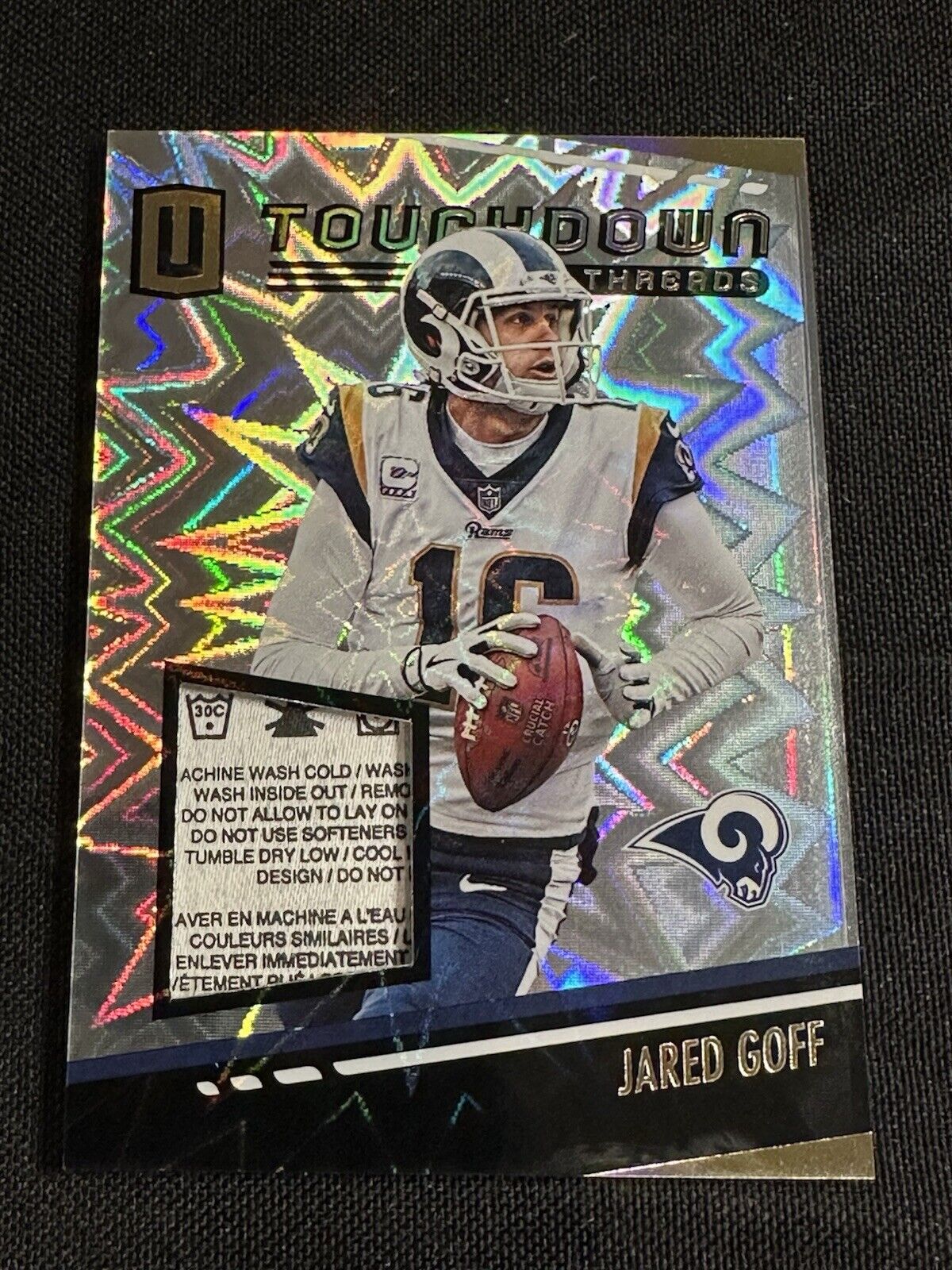 1/1 Jared Goff 2019 Unparalleled Touchdown Threads Laundry Tag BURST One Of One