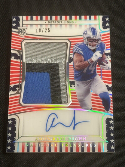 2021 NATIONAL TREASURES AMON-RA ST. BROWN STARS AND STRIPES RPA /25 LIONS