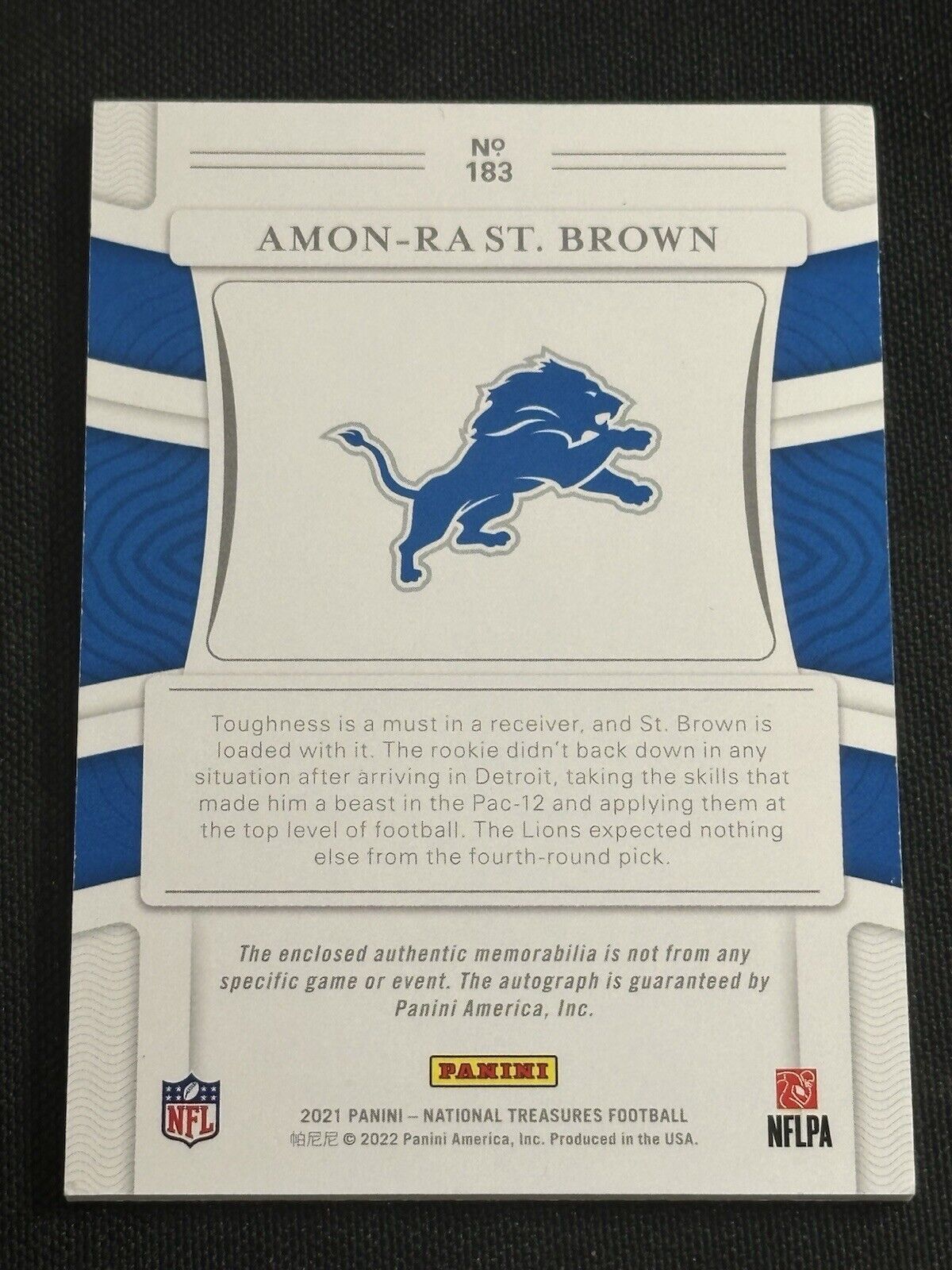 2021 NATIONAL TREASURES AMON-RA ST. BROWN STARS AND STRIPES RPA /25 LIONS