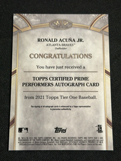 2021 Topps Tier One Ronald Acuna Jr Prime Performers Auto #’ed /70 Braves 🔥