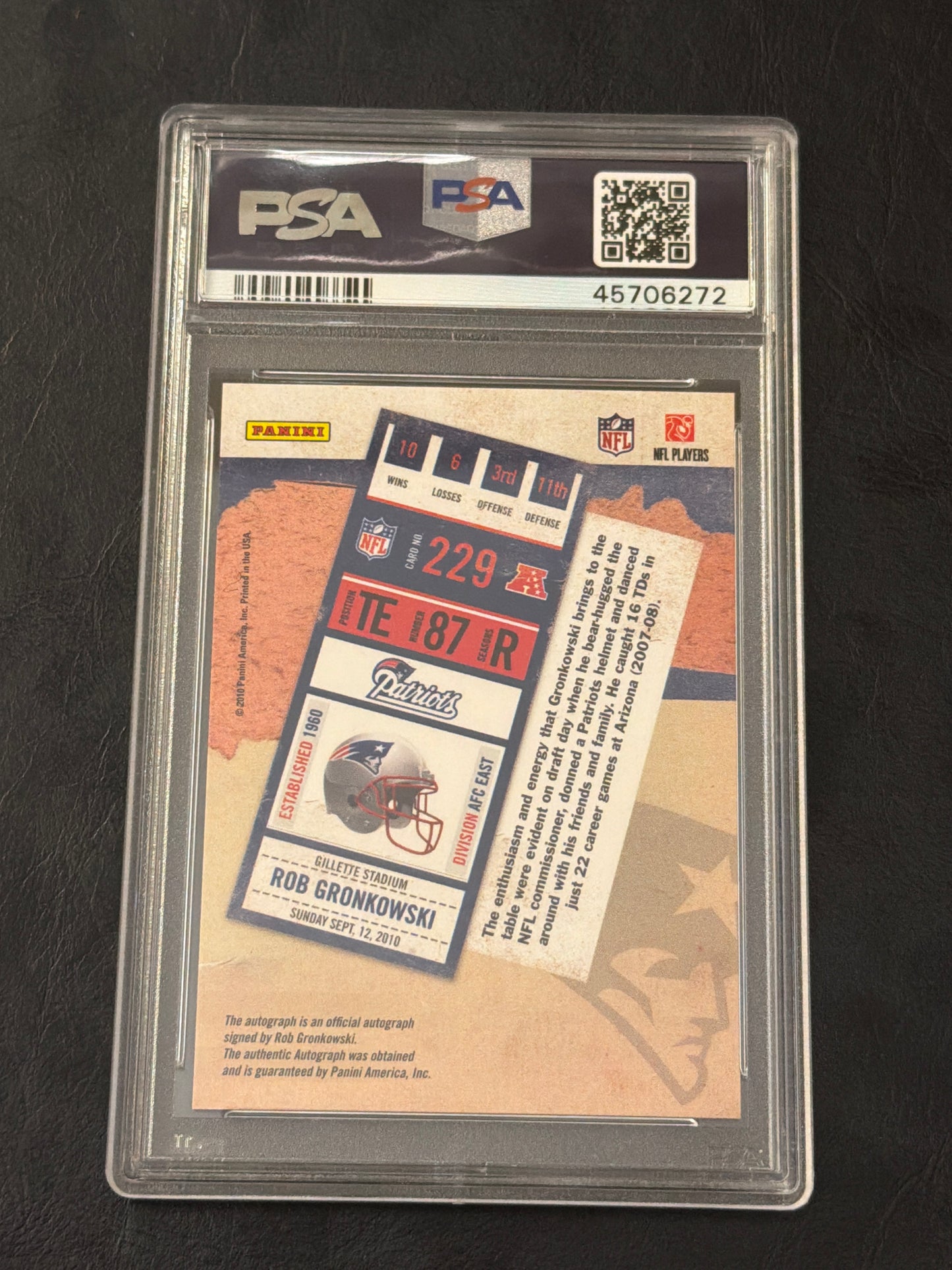 2010 Playoff Contenders Rob Gronkowski #229 Variation Autograph PSA 8.5