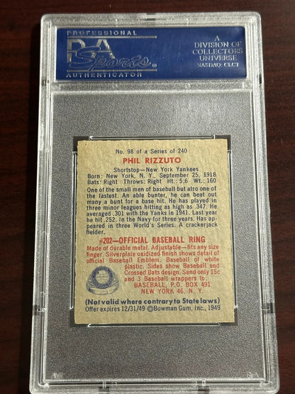 1949 Bowman Phil Rizzuto #98 No Name On Front PSA 8.5