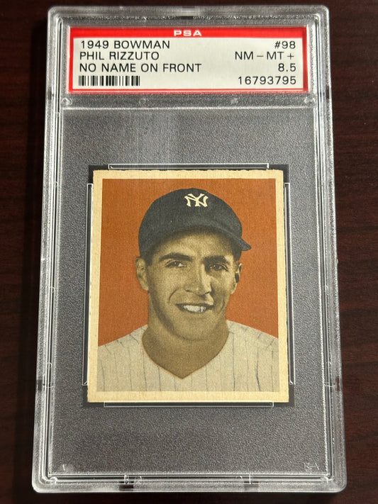 1949 Bowman Phil Rizzuto #98 No Name On Front PSA 8.5