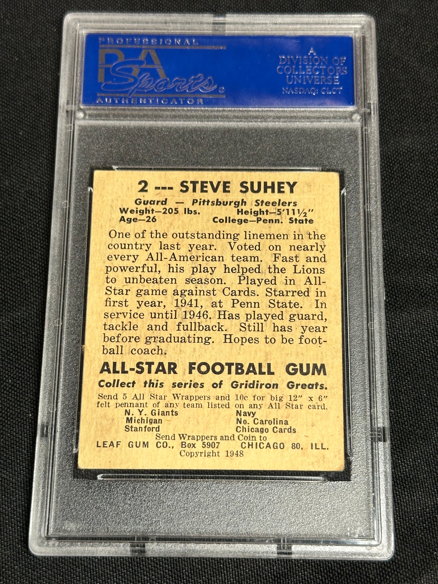 1948 Leaf Steve Suhey #2 PSA 4