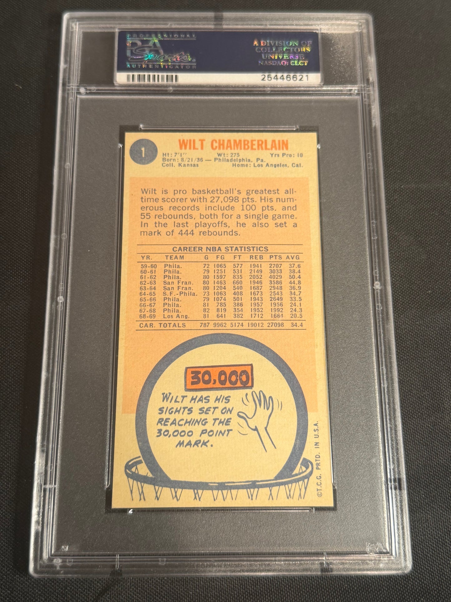 1969 Topps Wilt Chamberlain #1 PSA 8