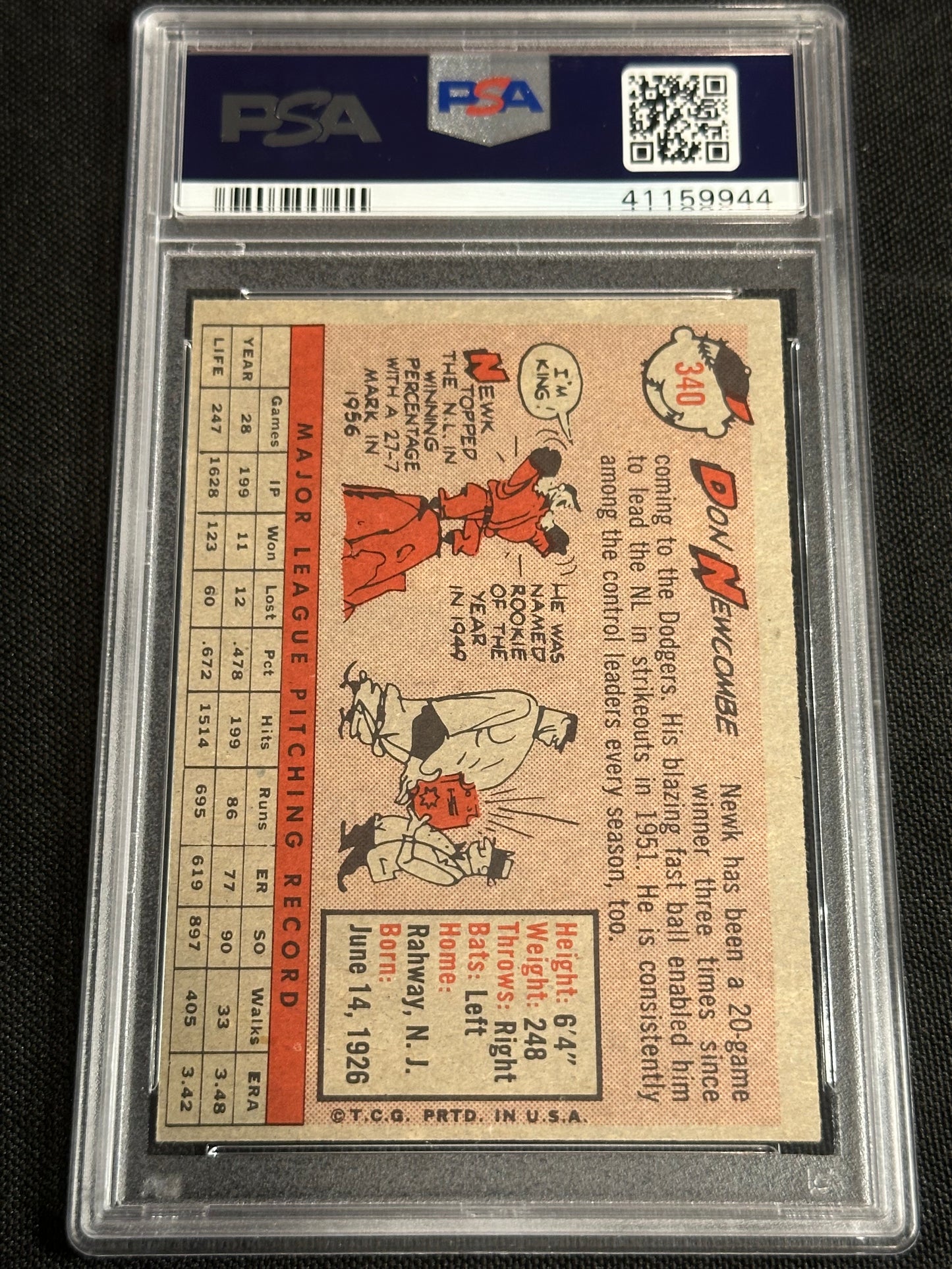 1958 Topps Don Newcombe #340 PSA 8