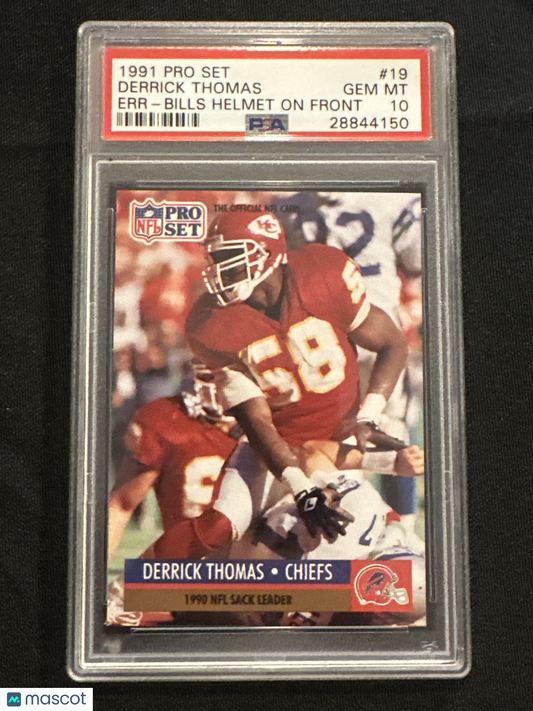 1991 Pro Set Derrick Thomas #19 Err Bills Helmet On Front PSA 10