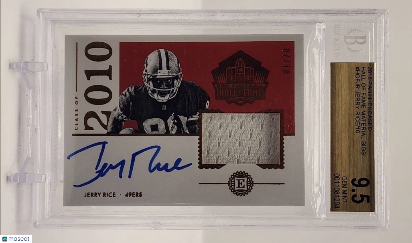 2018 Panini Encased HOF Material Signatures Jerry Rice #HOFJR /10 BGS 9.5