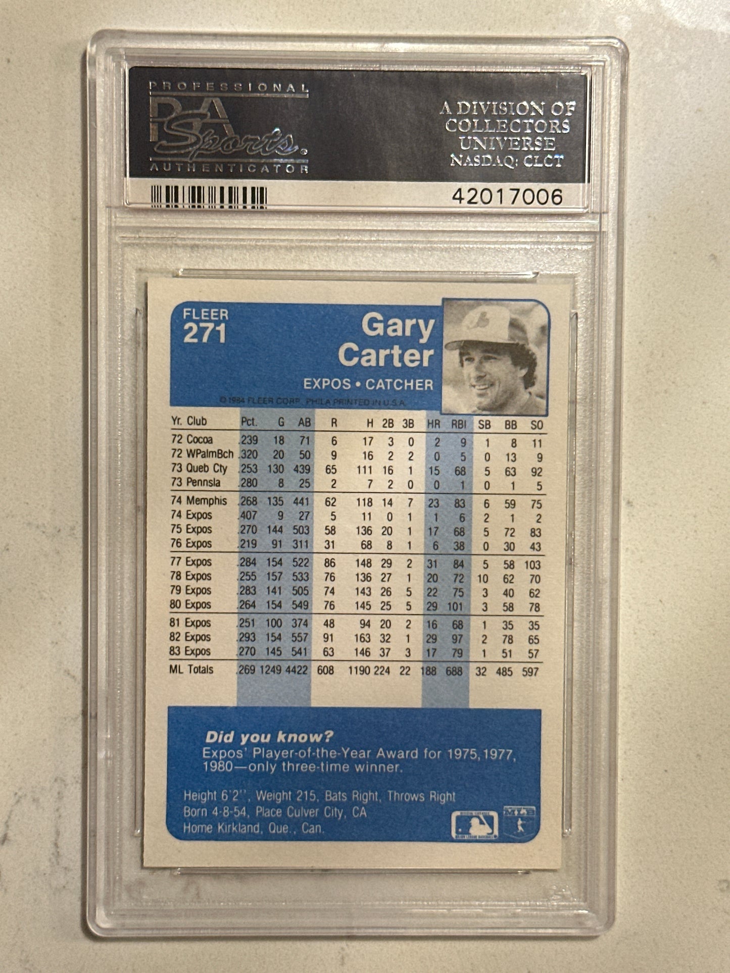 1984 Fleer Gary Carter #271 PSA 10