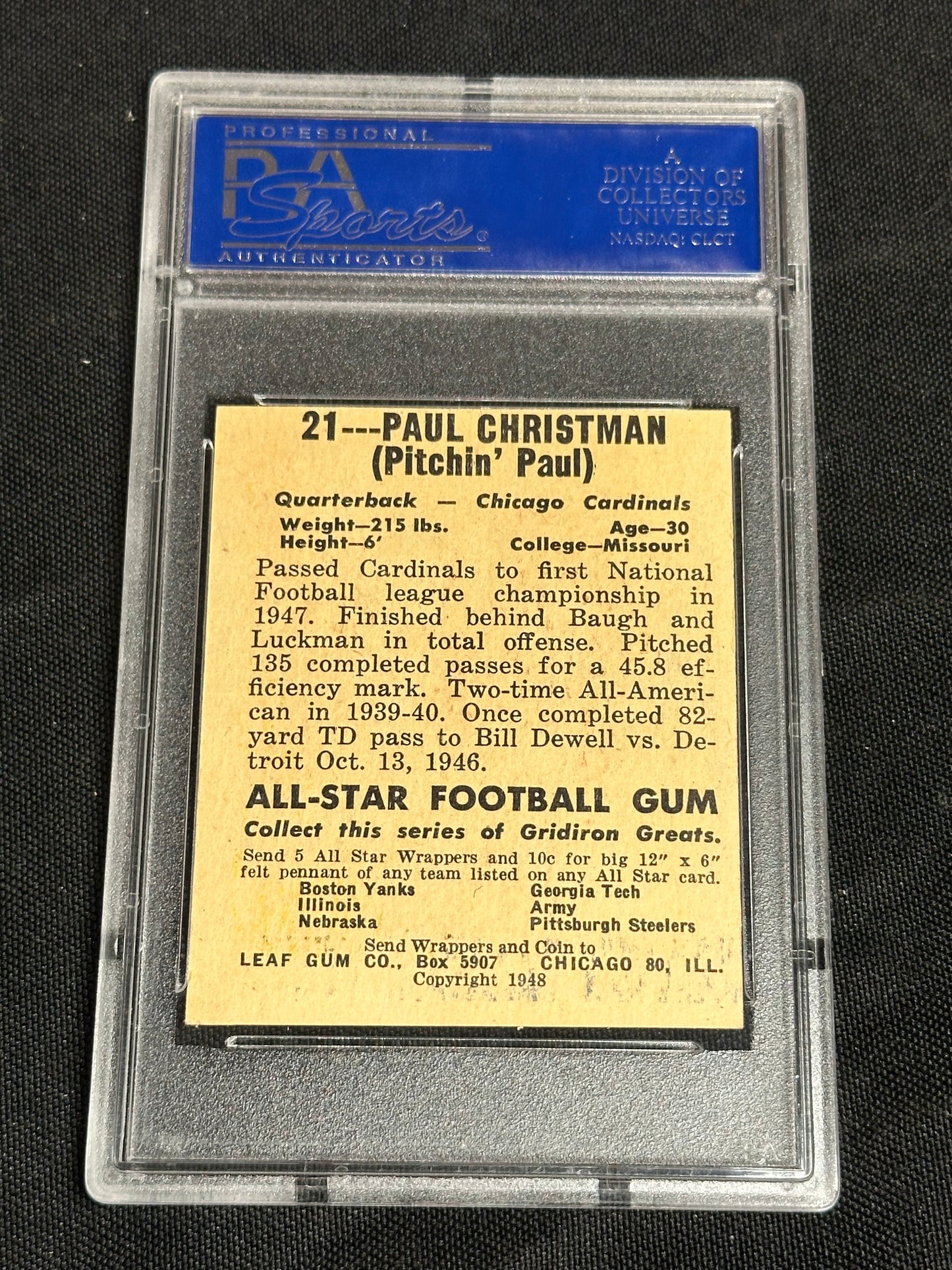 1948 Leaf Paul Christman #21 PSA 6