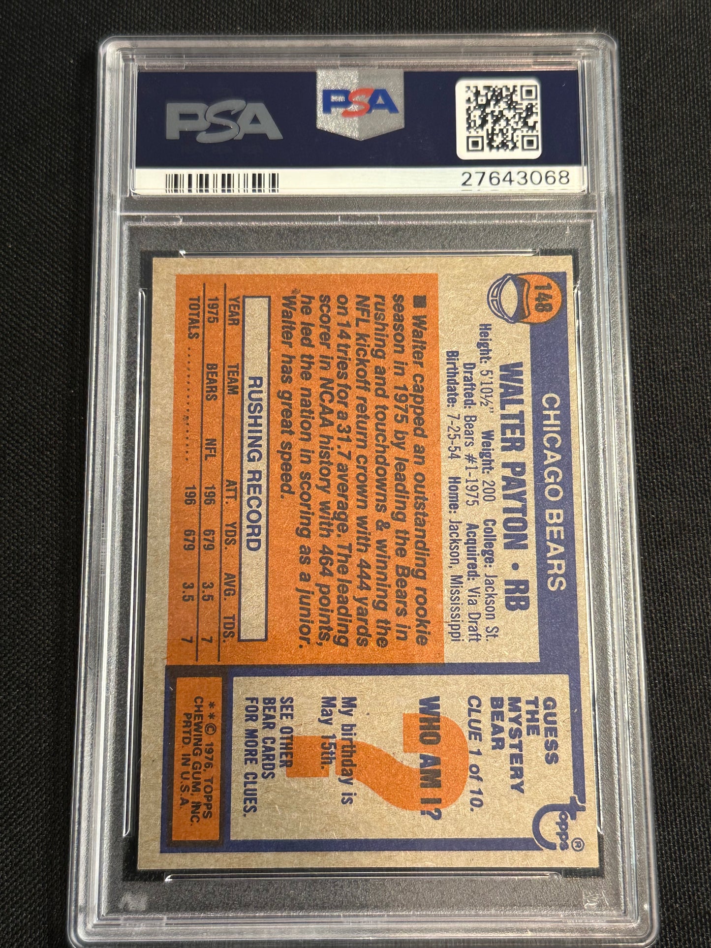 1976 Topps Walter Payton #148 PSA 7.5